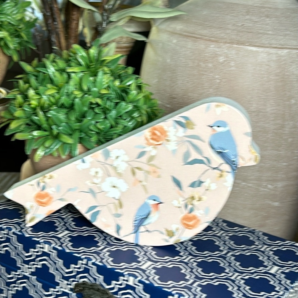 NEW! Shabby Chic Cottage Farmhouse Floral Rose Wood Song Bird - Picture 5 of 10